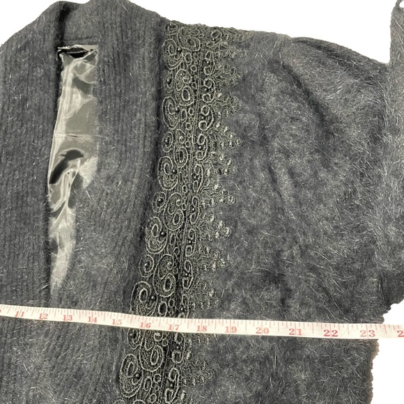 Vintage Angora Rabbit Wool - Beaded Long Sleeve Fuzzy Open Cardigan Jacket - M/L - Picture 10 of 12